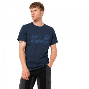 Camiseta Jack Wolfskin Brand Logo Hombre Azules | ZG0491357