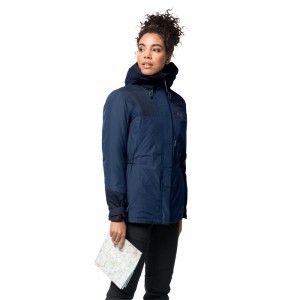 Chaqueta Impermeable Jack Wolfskin Brecon Range Insulated Mujer Azules Oscuro | PM2631587