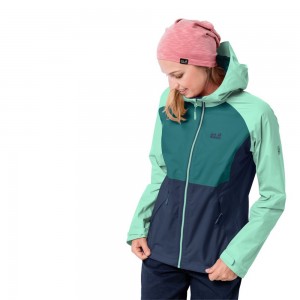 Chaqueta Impermeable Jack Wolfskin Mount Isa Mujer Azules Oscuro Turquesa Verdes | OX1258960