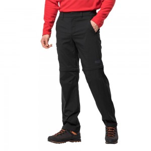 Pantalón softshell Jack Wolfskin Overland Zip Away Hombre Negros | OB9402187