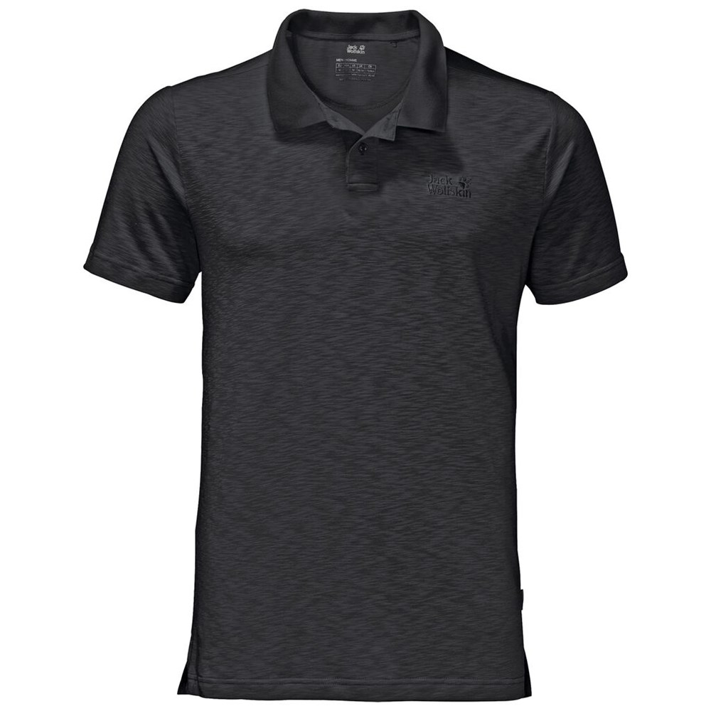 Camisa Polo Jack Wolfskin Travel Hombre Negros | DL2790186