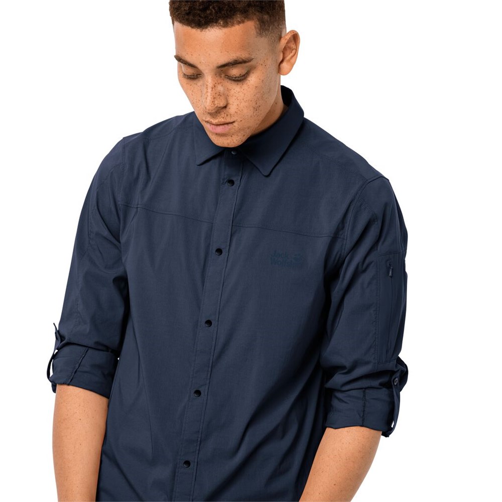 Camisas Jack Wolfskin Kenovo Ls Hombre Azules | VP8759461