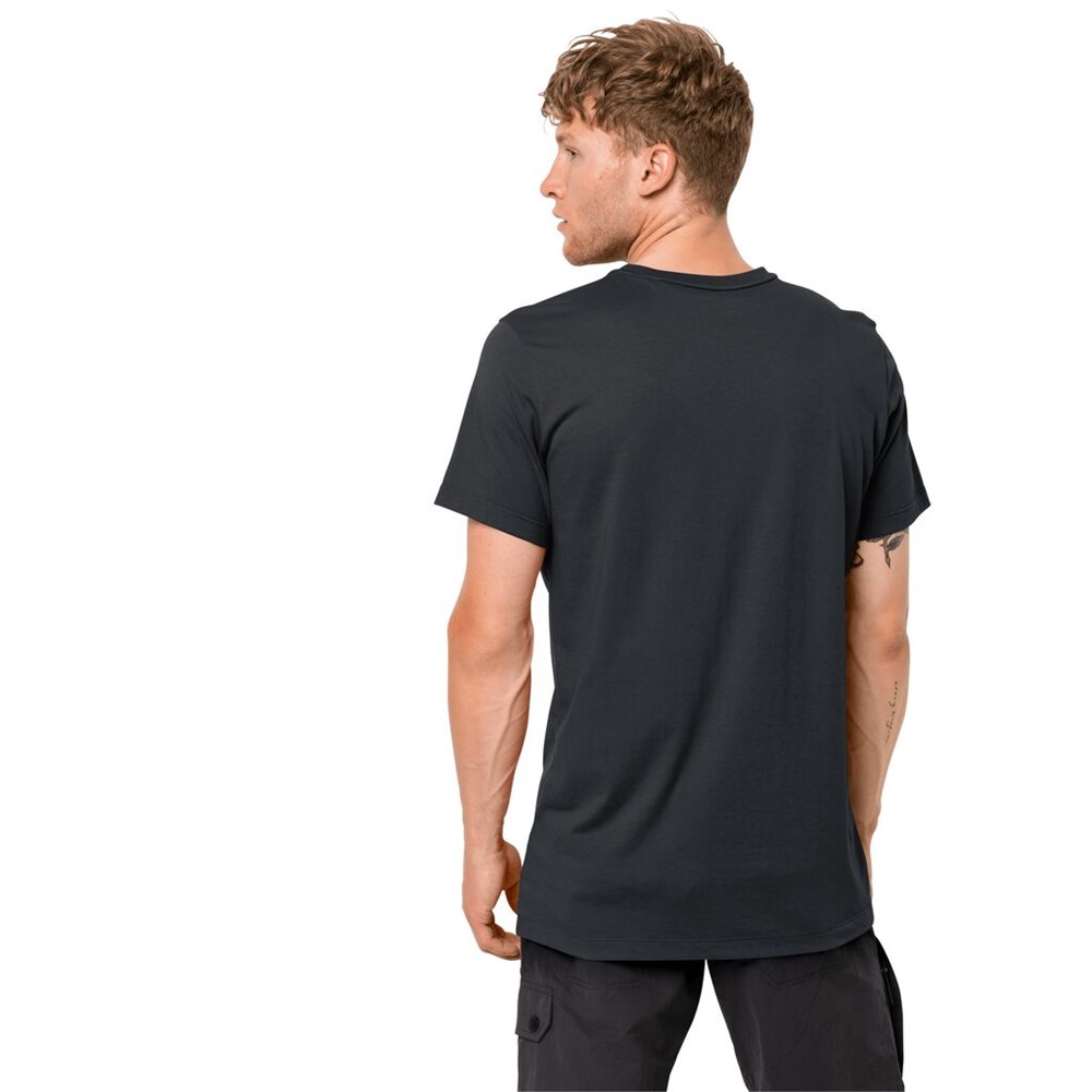 Camiseta Jack Wolfskin Brand Logo Hombre Negros | VS6417205