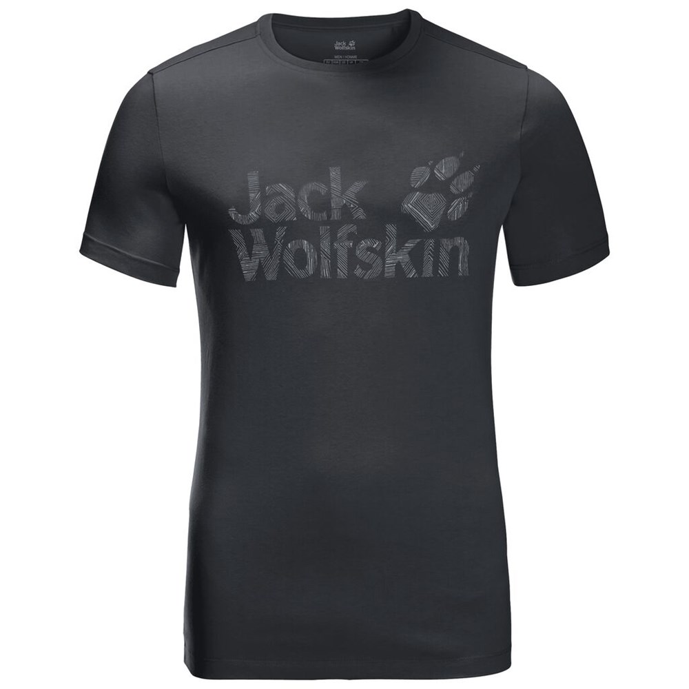 Camiseta Jack Wolfskin Brand Logo Hombre Negros | VS6417205