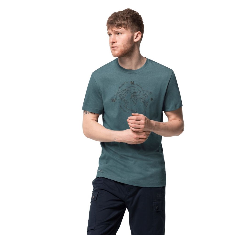 Camiseta Jack Wolfskin Ocean World Hombre Verdes Claro | ZS4836512