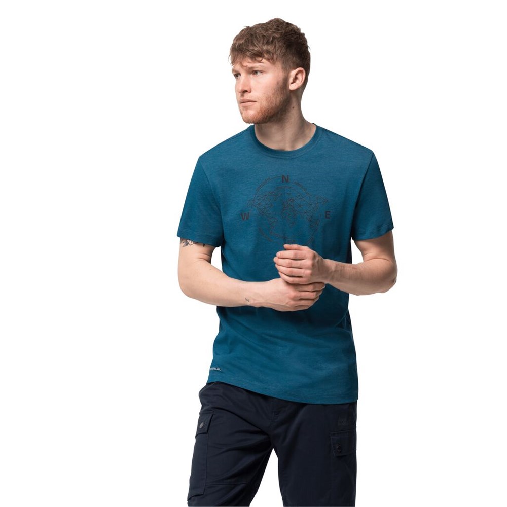 Camiseta Jack Wolfskin Ocean World Hombre Azules | RB8269357