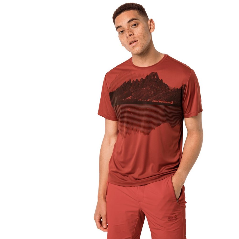 Camiseta Jack Wolfskin Peak Graphic Hombre Rojos | BZ1387246