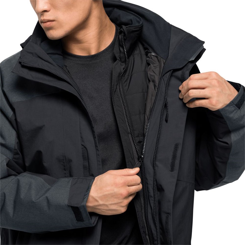 Chaqueta 3 En 1 Jack Wolfskin Viking Sky Hombre Negros | AL0241376