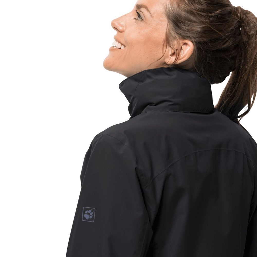 Chaqueta Impermeable Jack Wolfskin Evandale Mujer Negros | PG2874061