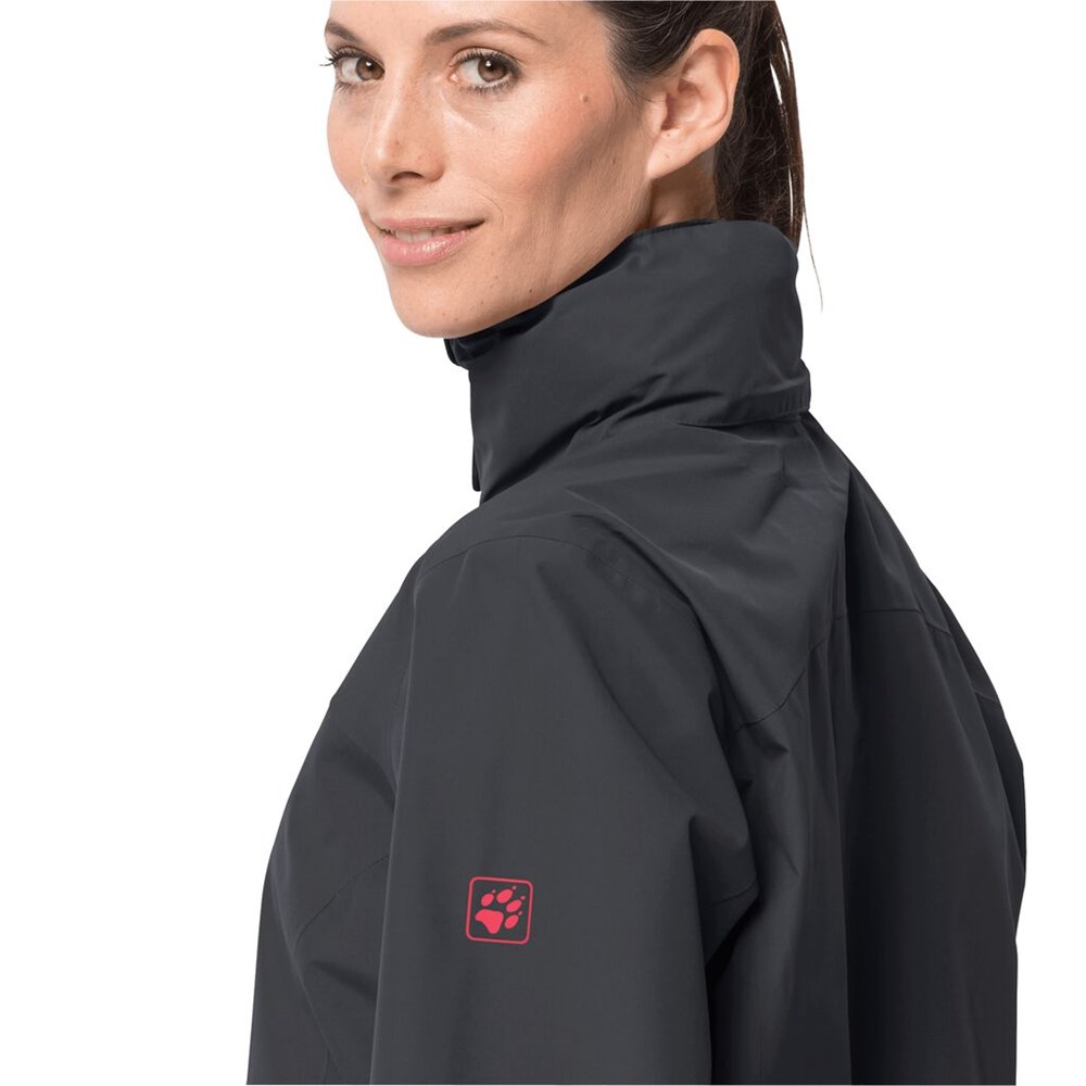 Chaqueta Impermeable Jack Wolfskin Evandale Mujer Negros | MY1395276