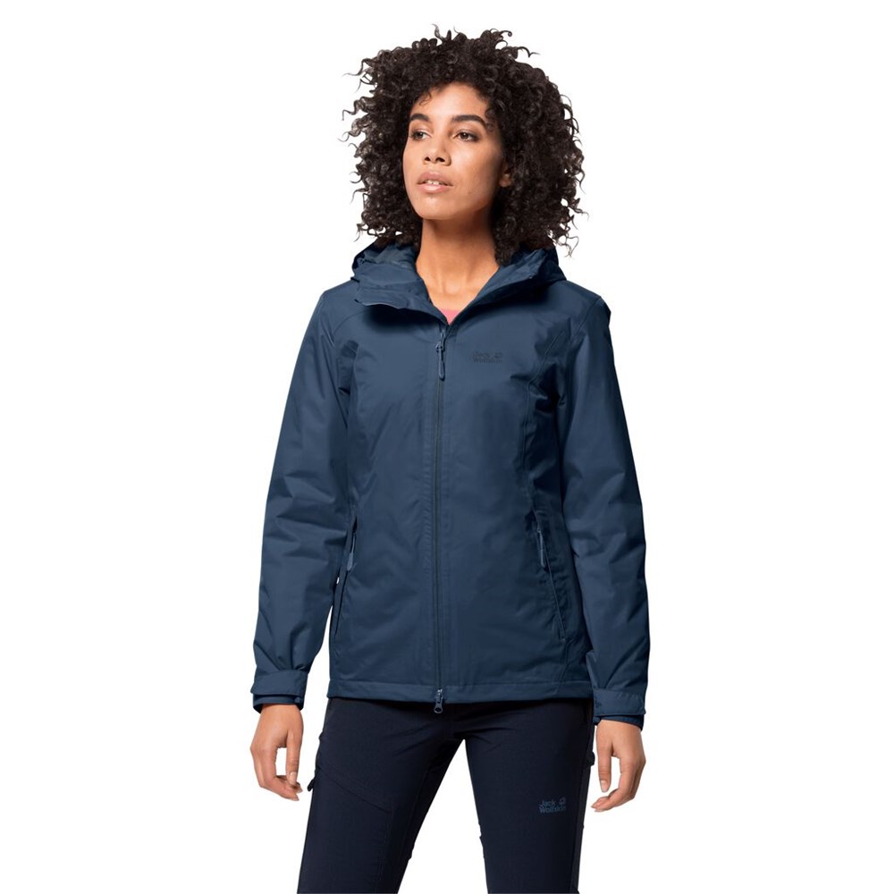 Chaqueta Impermeable Jack Wolfskin Frosty Morning Mujer Azules Oscuro | ZG7631024