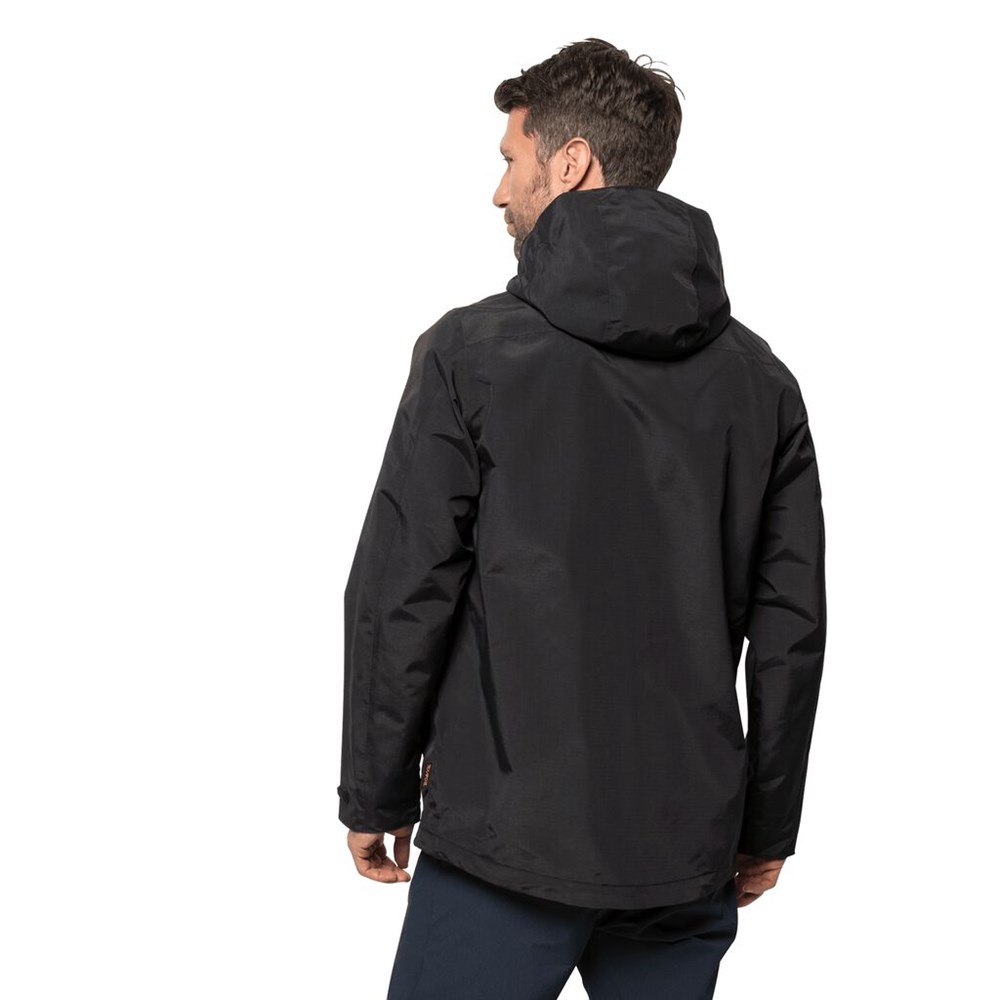 Chaqueta Impermeable Jack Wolfskin Three Peaks Hombre Negros | FT8673924