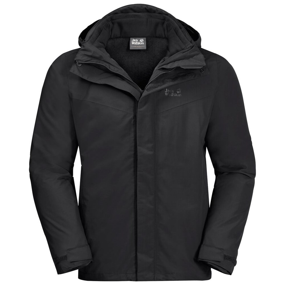 Chaqueta Impermeable Jack Wolfskin Three Peaks Hombre Negros | FT8673924