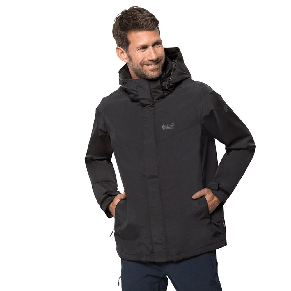 Chaqueta Impermeable Jack Wolfskin Three Peaks Hombre Negros | FT8673924