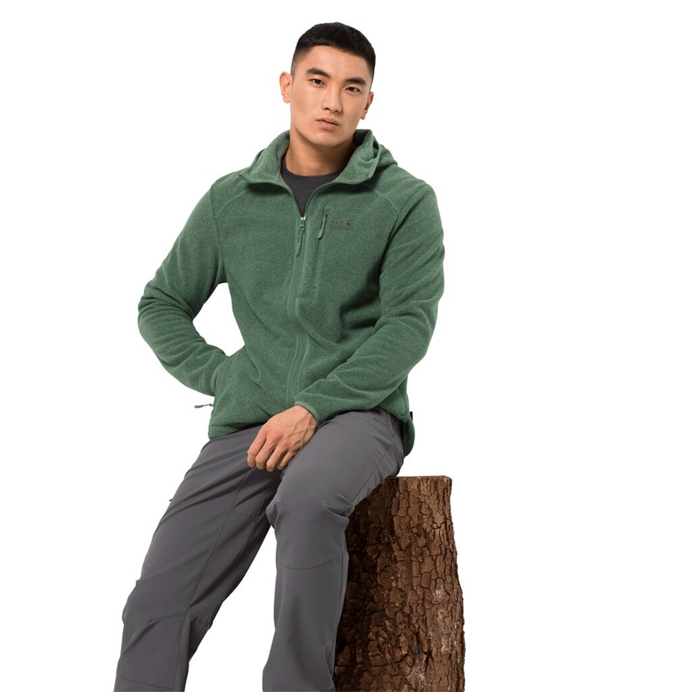 Chaquetas De Lana Jack Wolfskin Skywind Hooded Hombre Verde Oliva | GW0793214