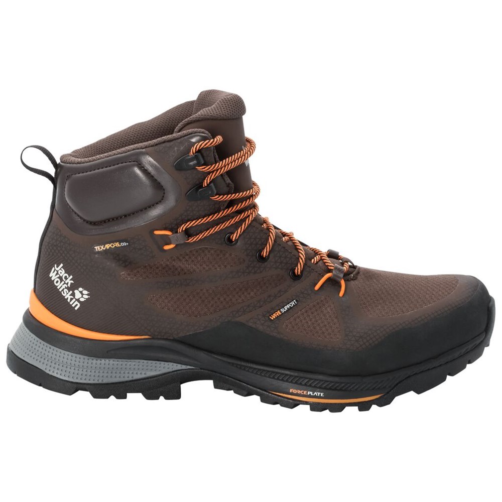 Tenis de Senderismo Jack Wolfskin Force Striker Texapore Mid Hombre Black/Orange | UD8621907