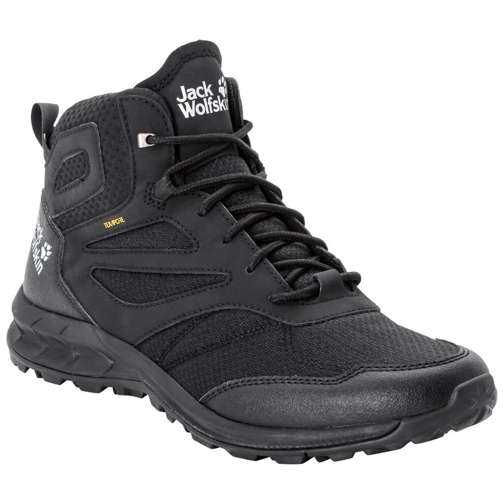 Tenis de Senderismo Jack Wolfskin Woodland Texapore Mid Hombre Negros | FX5437190